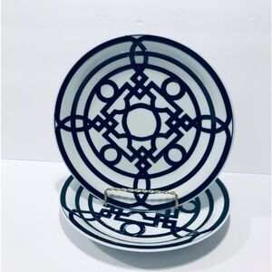 ZGallery Mykonos Dark Blue Geometric Lines & Bands Set of 2 Salad Plates 8.5”